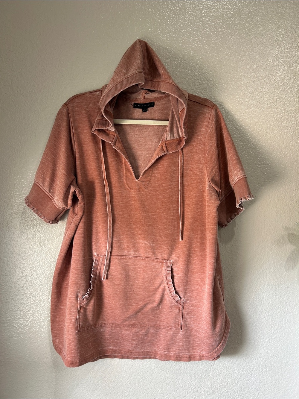 Jane & Delancey Womens Washed Blush Pink Short Sleeve Hoodie Sz 1X Summer Casual